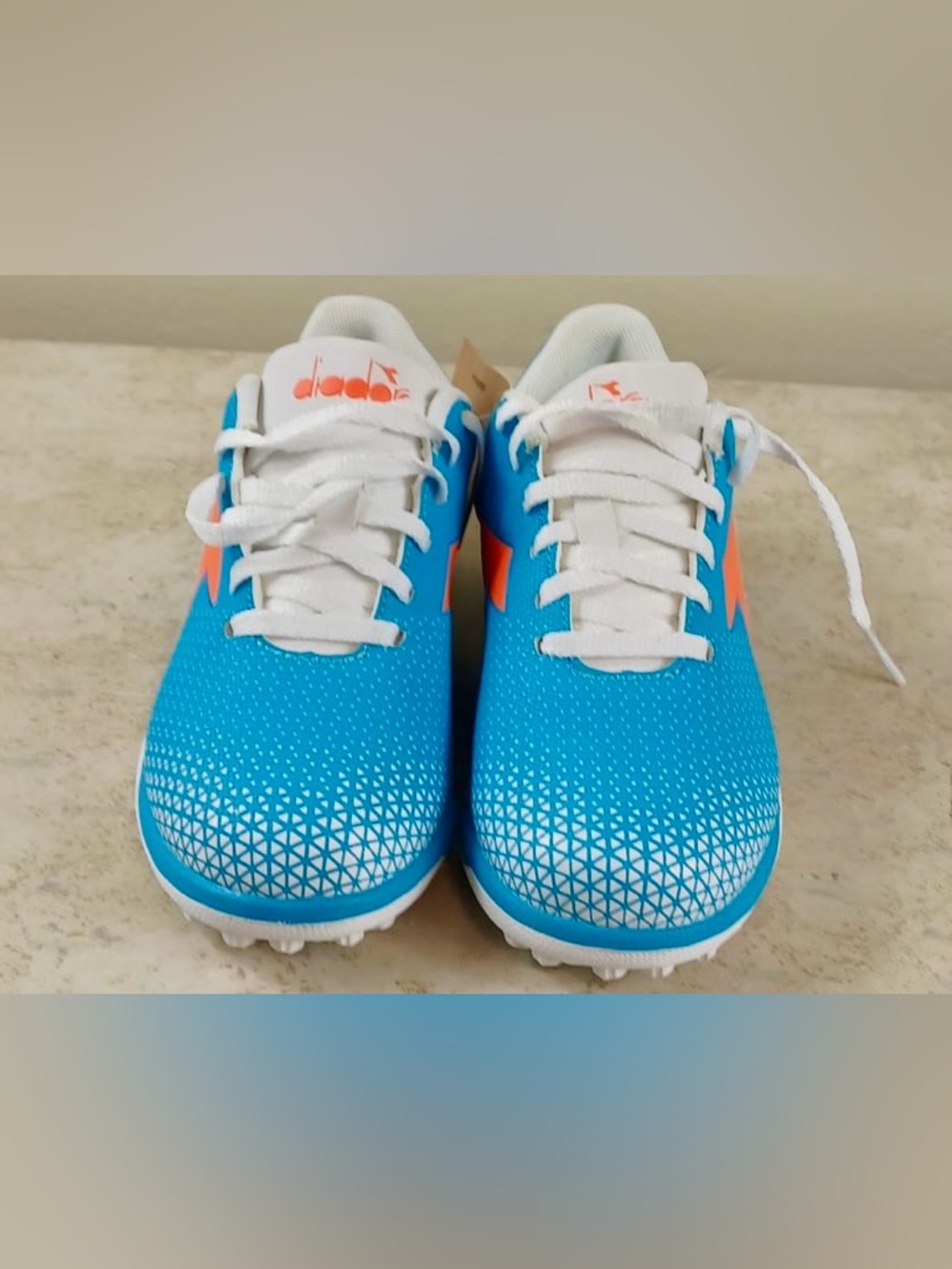 Diadora Kids Turquoise and White Sneakers with Orange Logo